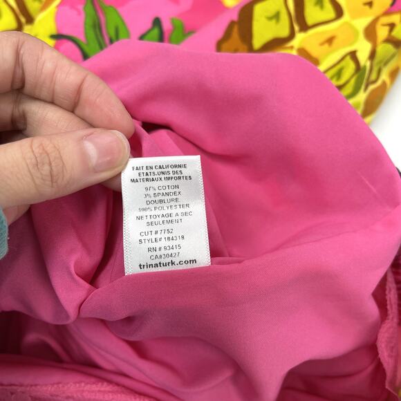 Trina Turk Dress Womens 0 Peony Pink Aptos Pineapple Summer Beach Cruise Swinger - Picture 10 of 10